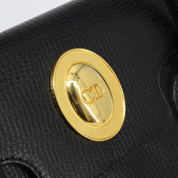 Christian Dior Hand Bag Leather Black Gold Auth 177713
