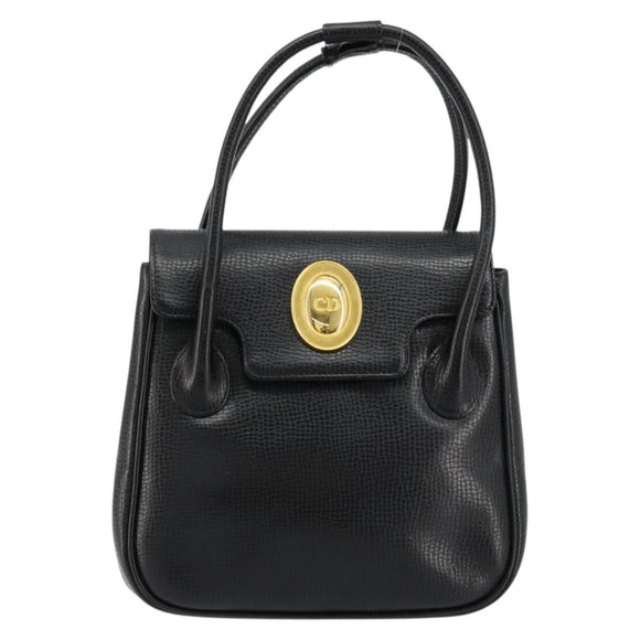 Christian Dior Hand Bag Leather Black Gold Auth 177713