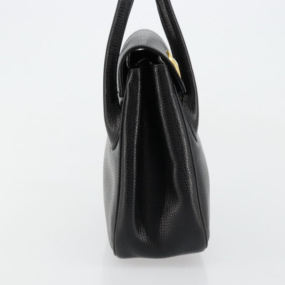 Christian Dior Hand Bag Leather Black Gold Auth 177713