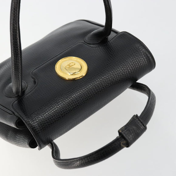 Christian Dior Hand Bag Leather Black Gold Auth 177713