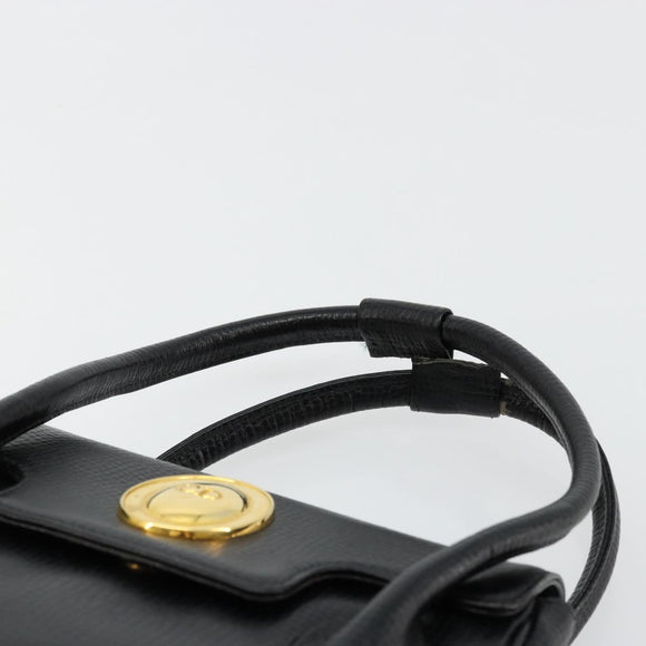 Christian Dior Hand Bag Leather Black Gold Auth 177713