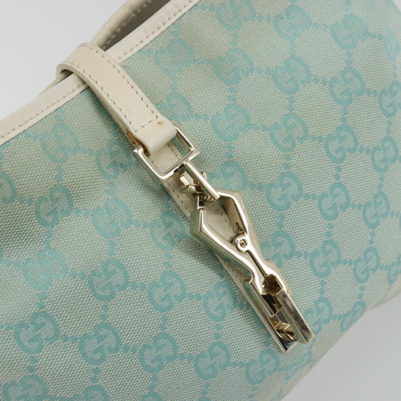 GUCCI GG Canvas Jackie Schultertasche Hellblau Gold 001 4057 Auth 177714