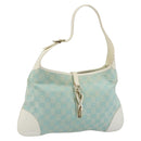 GUCCI GG Canvas Jackie Schultertasche Hellblau Gold 001 4057 Auth 177714-1