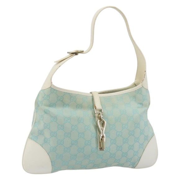 GUCCI GG Canvas Jackie Schultertasche Hellblau Gold 001 4057 Auth 177714