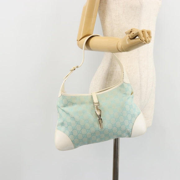 GUCCI GG Canvas Jackie Schultertasche Hellblau Gold 001 4057 Auth 177714