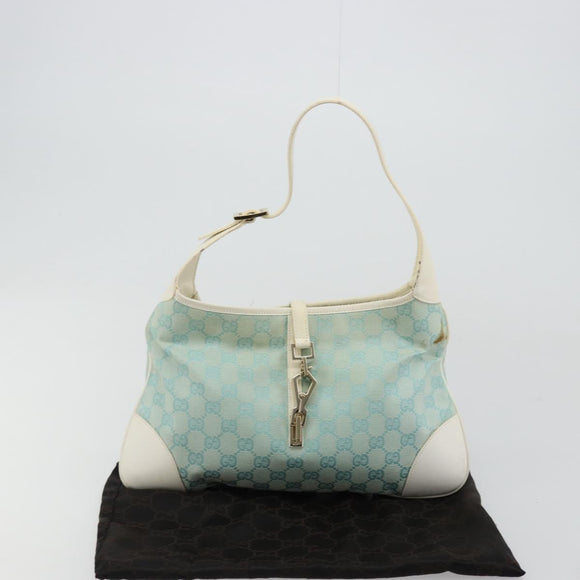 GUCCI GG Canvas Jackie Shoulder Bag Light Blue Gold 001 4057 Auth 177714