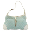 GUCCI GG Canvas Jackie Schultertasche Hellblau Gold 001 4057 Auth 177714-13