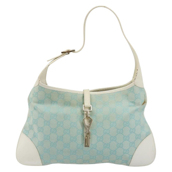 GUCCI GG Canvas Jackie Schultertasche Hellblau Gold 001 4057 Auth 177714