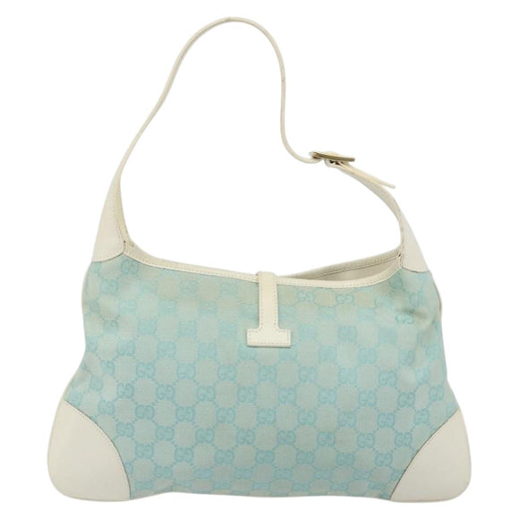 GUCCI GG Canvas Jackie Schultertasche Hellblau Gold 001 4057 Auth 177714