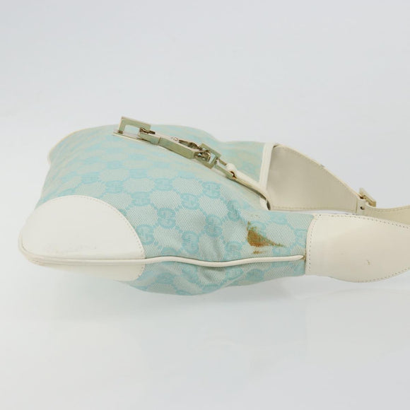GUCCI GG Canvas Jackie Schultertasche Hellblau Gold 001 4057 Auth 177714