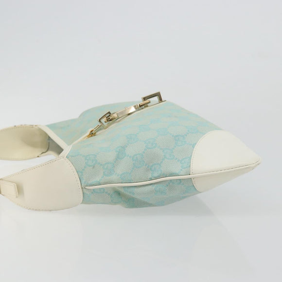 GUCCI GG Canvas Jackie Schultertasche Hellblau Gold 001 4057 Auth 177714