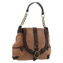 CELINE C Macadam Canvas Chain Shoulder Bag Suede Brown Gold Auth 177715A-1