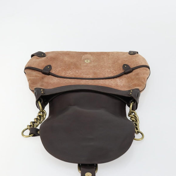 CELINE C Macadam Canvas Chain Shoulder Bag Suede Brown Gold Auth 177715A