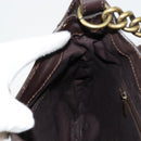 CELINE C Macadam Canvas Chain Shoulder Bag Suede Brown Gold Auth 177715A-20