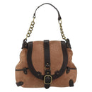 CELINE C Macadam Canvas Chain Shoulder Bag Suede Brown Gold Auth 177715A-13