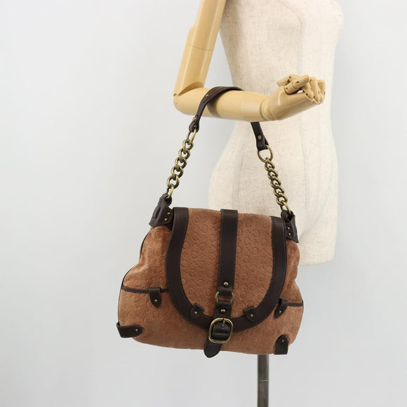 CELINE C Macadam Canvas Chain Shoulder Bag Suede Brown Gold Auth 177715A