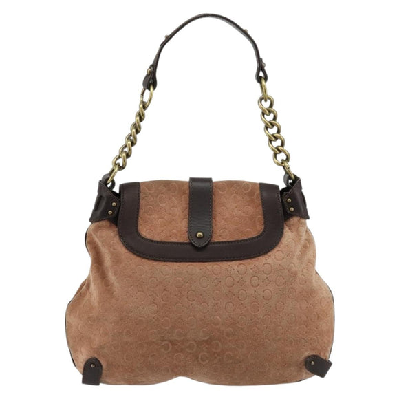 CELINE C Macadam Canvas Chain Shoulder Bag Suede Brown Gold Auth 177715A