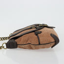 CELINE C Macadam Canvas Chain Shoulder Bag Suede Brown Gold Auth 177715A-4