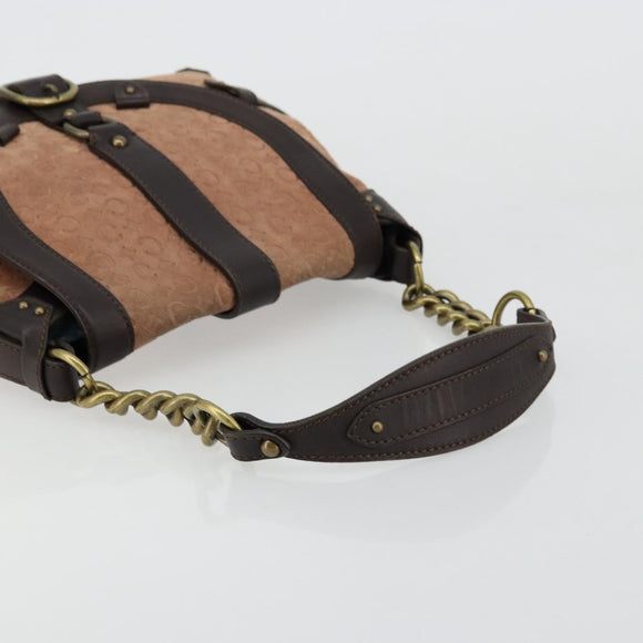 CELINE C Macadam Canvas Chain Shoulder Bag Suede Brown Gold Auth 177715A