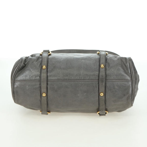 Miu Miu Hand Bag Leather 2way Gray Gold Auth 177717SAM