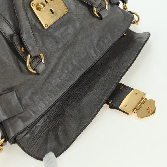 Miu Miu Hand Bag Leather 2way Gray Gold Auth 177717SAM