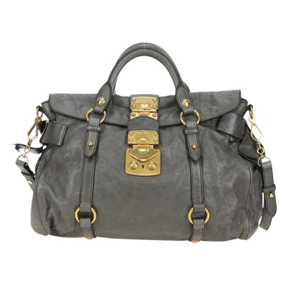 Miu Miu Hand Bag Leather 2way Gray Gold Auth 177717SAM