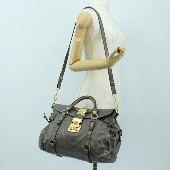 Miu Miu Hand Bag Leather 2way Gray Gold Auth 177717SAM