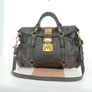 Miu Miu Hand Bag Leather 2way Gray Gold Auth 177717SAM-12