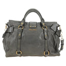 Miu Miu Hand Bag Leather 2way Gray Gold Auth 177717SAM-2