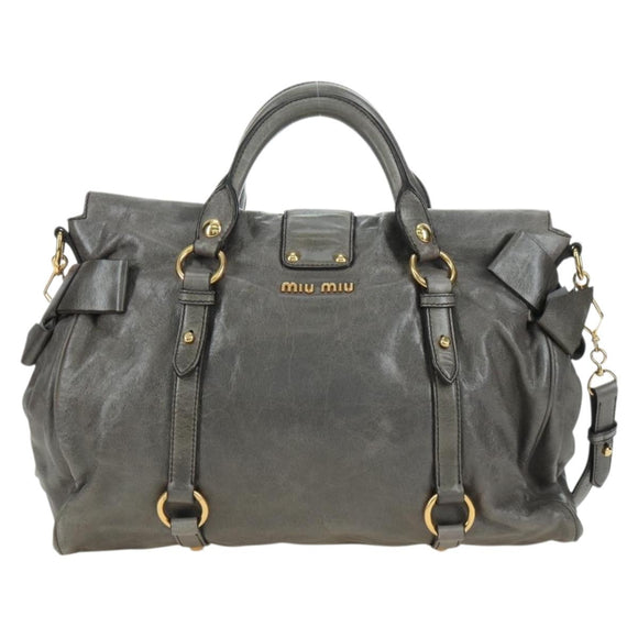 Miu Miu Hand Bag Leather 2way Gray Gold Auth 177717SAM