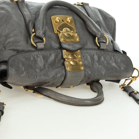 Miu Miu Hand Bag Leather 2way Gray Gold Auth 177717SAM