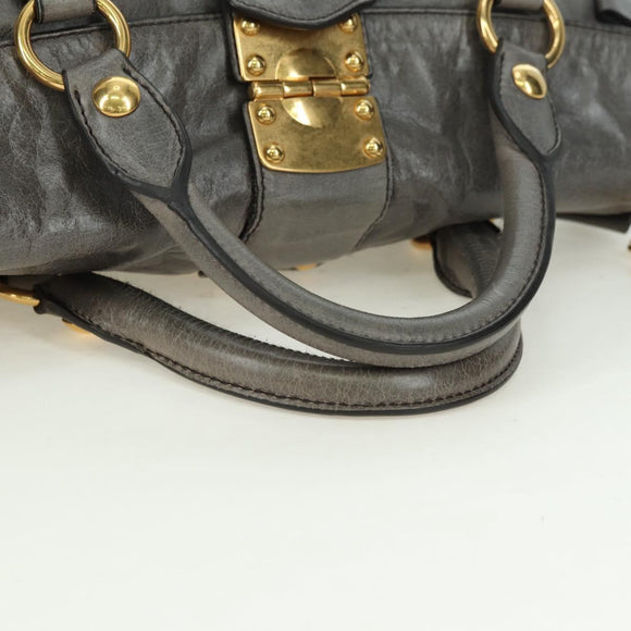 Miu Miu Hand Bag Leather 2way Gray Gold Auth 177717SAM