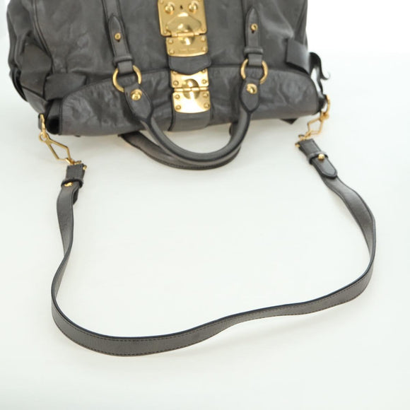Miu Miu Hand Bag Leather 2way Gray Gold Auth 177717SAM