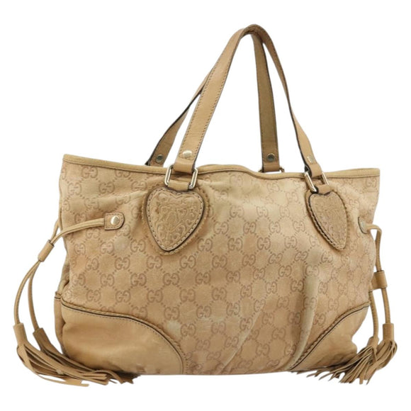 GUCCI GG Canvas Guccissima Tote Bag Leather Beige Gold 211955 Auth 177726
