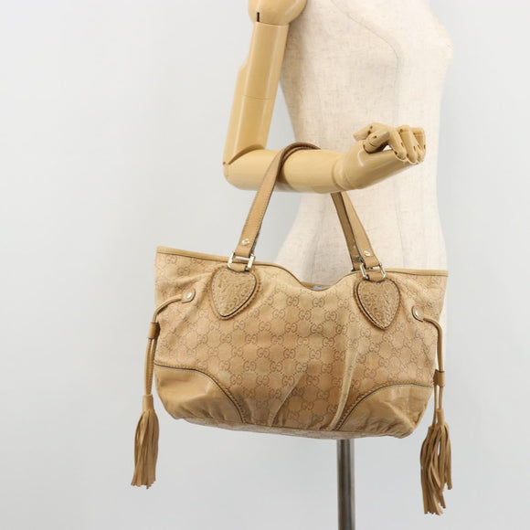GUCCI GG Canvas Guccissima Tote Bag Leather Beige Gold 211955 Auth 177726