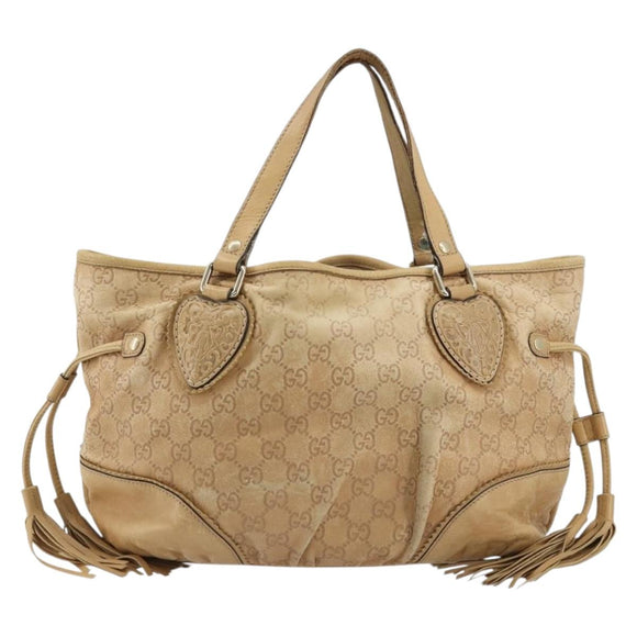 GUCCI GG Canvas Guccissima Tote Bag Leather Beige Gold 211955 Auth 177726
