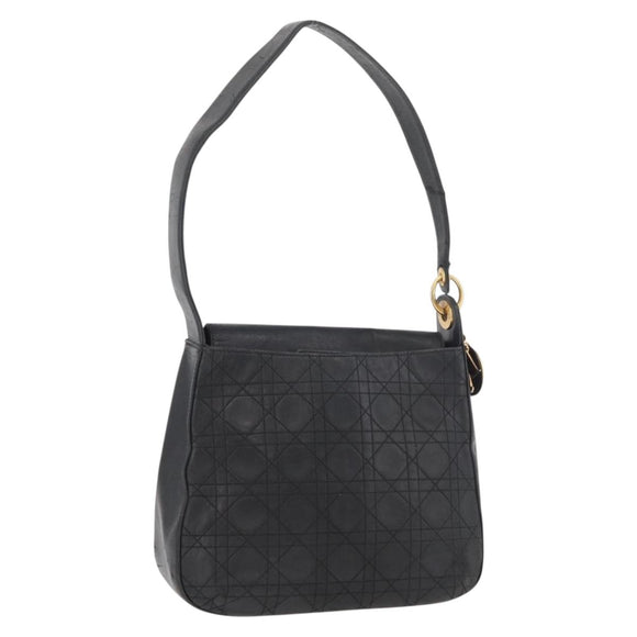 Christian Dior Canage Shoulder Bag Lamb Skin Black Gold Auth 177727
