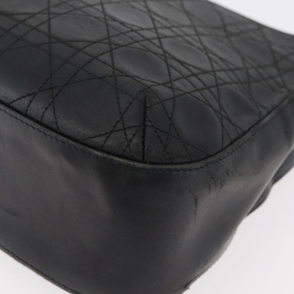 Christian Dior Canage Shoulder Bag Lamb Skin Black Gold Auth 177727