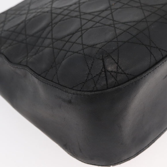 Christian Dior Canage Shoulder Bag Lamb Skin Black Gold Auth 177727