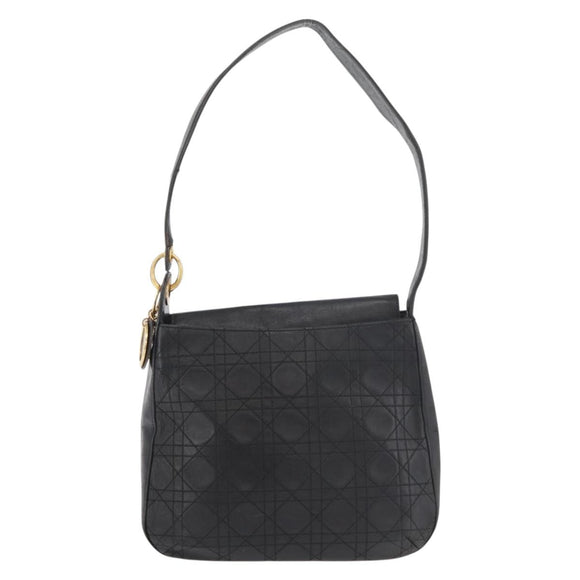 Christian Dior Canage Shoulder Bag Lamb Skin Black Gold Auth 177727