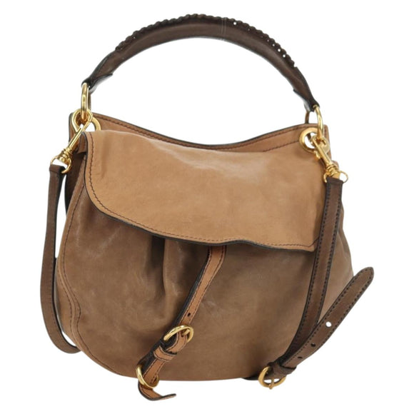 Miu Miu Shoulder Bag Leather Brown Gold Auth 177730A