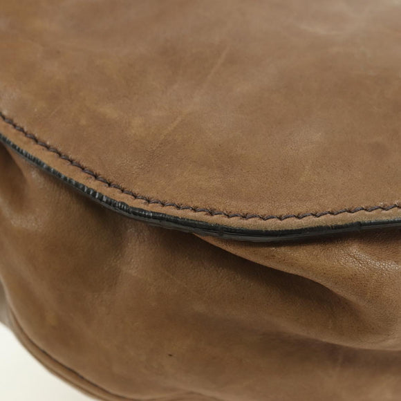 Miu Miu Shoulder Bag Leather Brown Gold Auth 177730A
