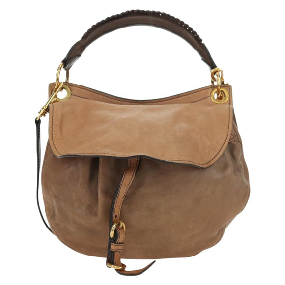 Miu Miu Shoulder Bag Leather Brown Gold Auth 177730A