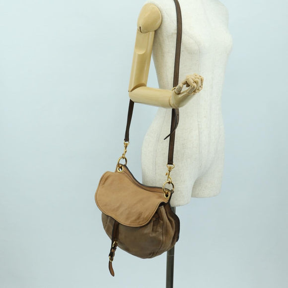 Miu Miu Shoulder Bag Leather Brown Gold Auth 177730A