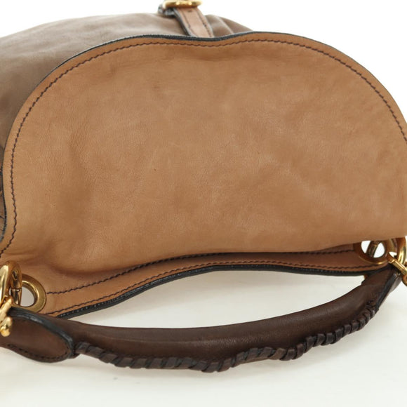 Miu Miu Shoulder Bag Leather Brown Gold Auth 177730A