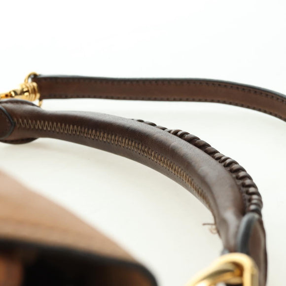 Miu Miu Shoulder Bag Leather Brown Gold Auth 177730A