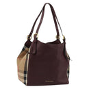 BURBERRY Nova Check Shoulder Bag Canvas Leather Bordeaux Gold Auth 177737A-1
