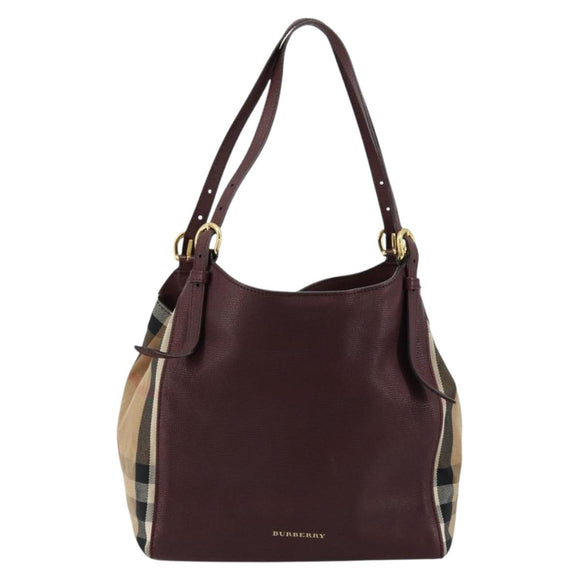BURBERRY Nova Check Shoulder Bag Canvas Leather Bordeaux Gold Auth 177737A
