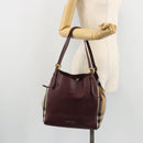 BURBERRY Nova Check Shoulder Bag Canvas Leather Bordeaux Gold Auth 177737A-22