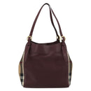 BURBERRY Nova Check Shoulder Bag Canvas Leather Bordeaux Gold Auth 177737A-3